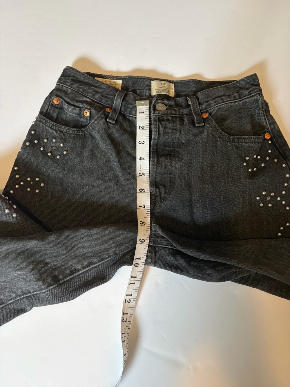 Levi’s Premium 501 '90s Bejeweled Studded Rhinestone Jeans women’s size 24x30. - Picture 9 of 16